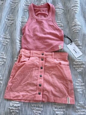 Kids Pink Matching Tank Top & Button-Front Skirt Set